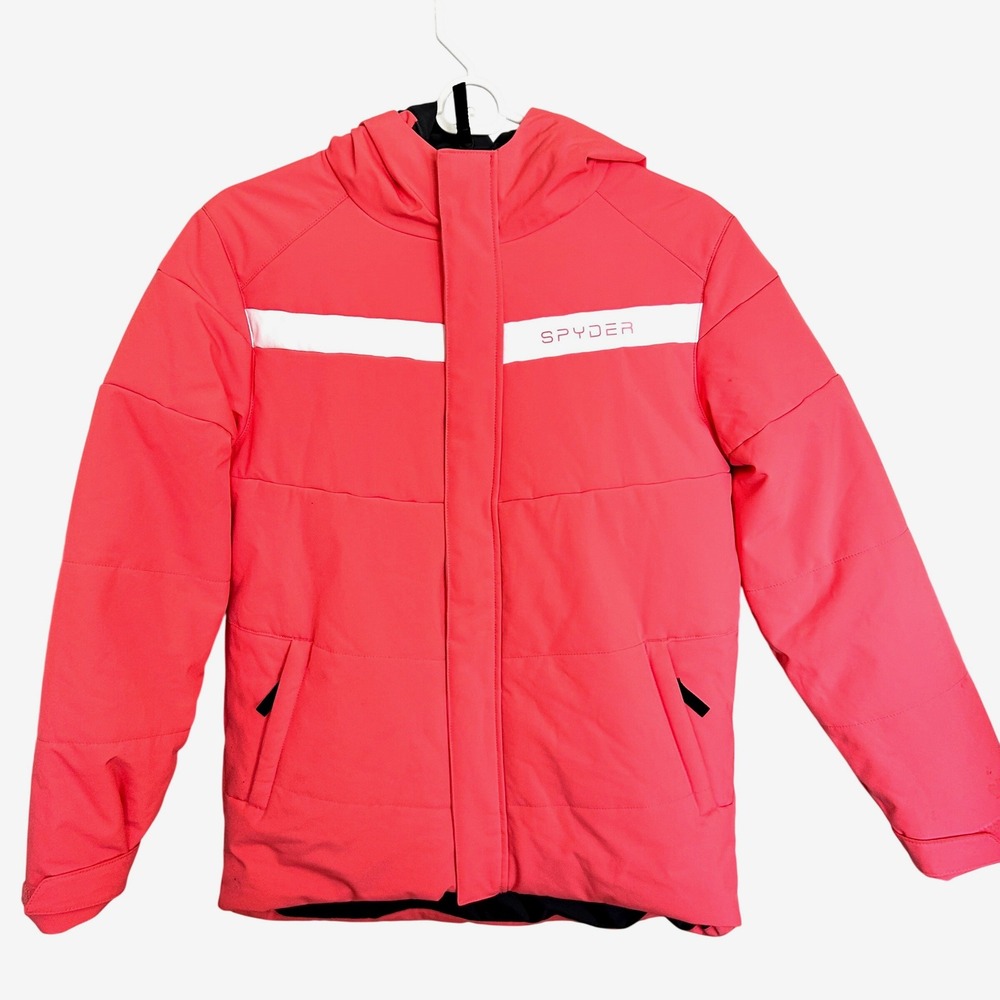 Spyder Girls Large Pink Hooded Puffer Ski Jacket Insulated Winter Coat RN 166073